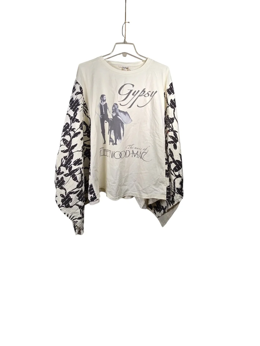 Fleetwood Mac Graphic Cream Tee with Black Floral Kimono Sleeves L/xl - Picture 4 of 6